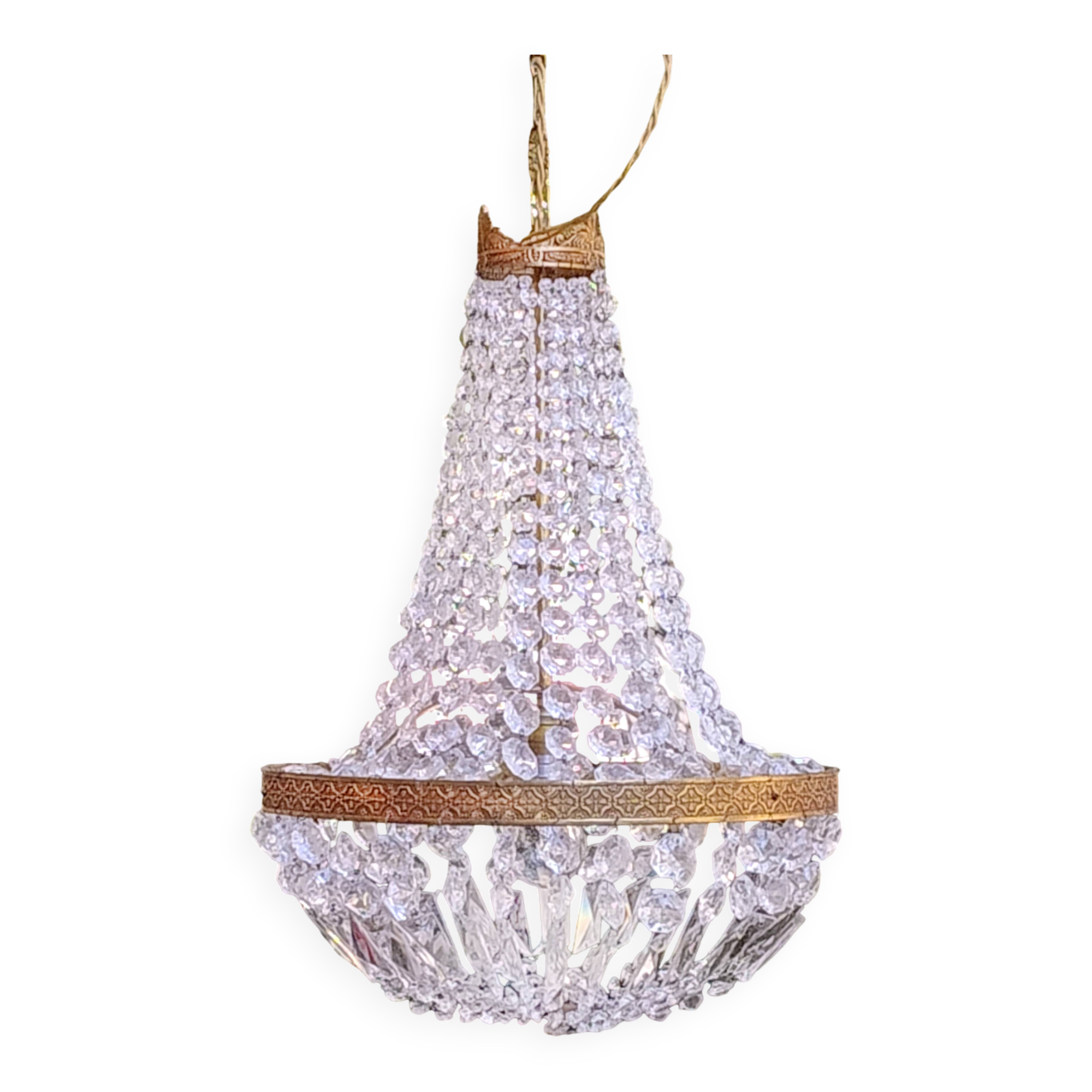 Lustre montgolfière ancien , grande taille, pampilles