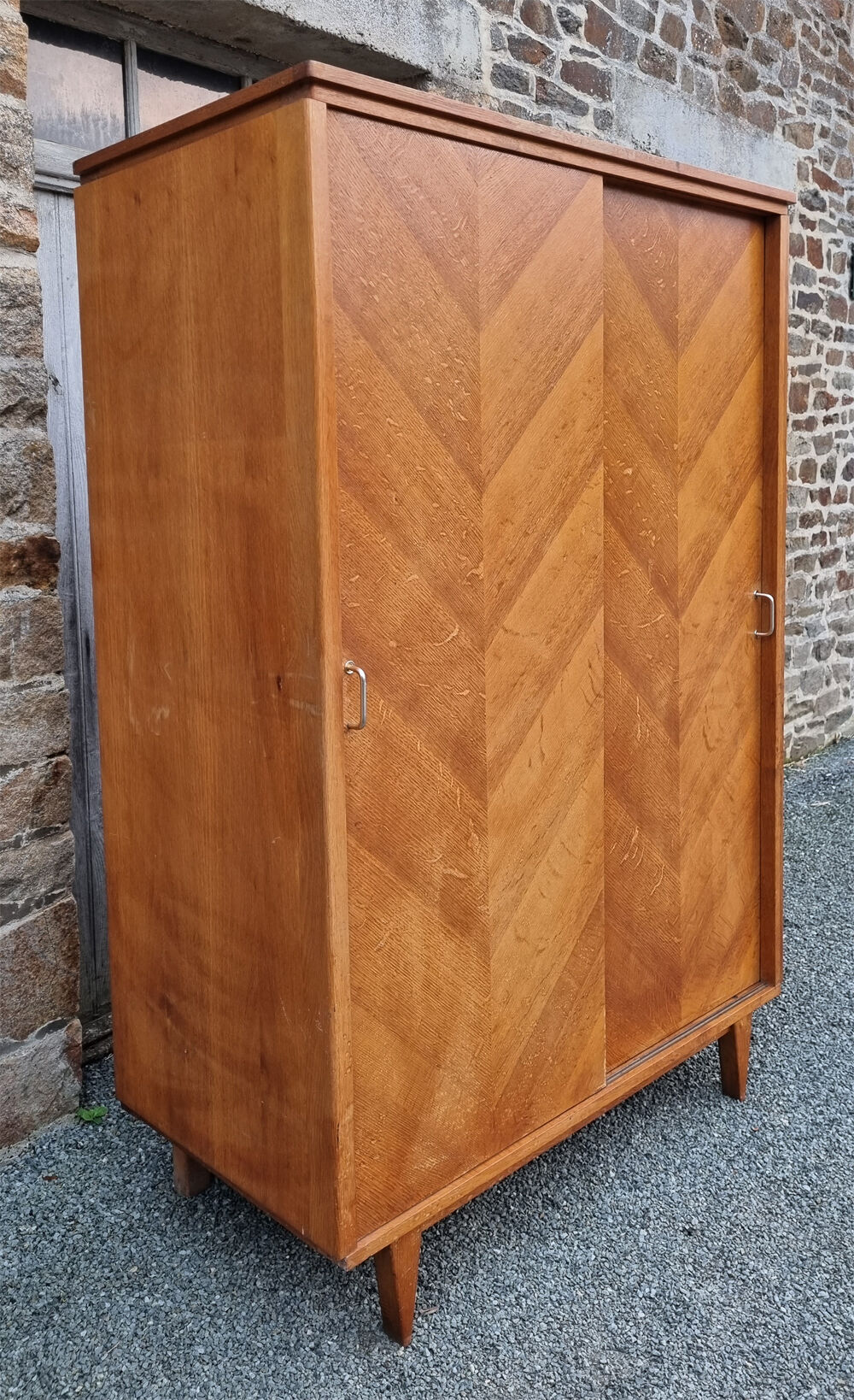 Wardrobe, wood, sliding doors, vintage, 50s / 60s