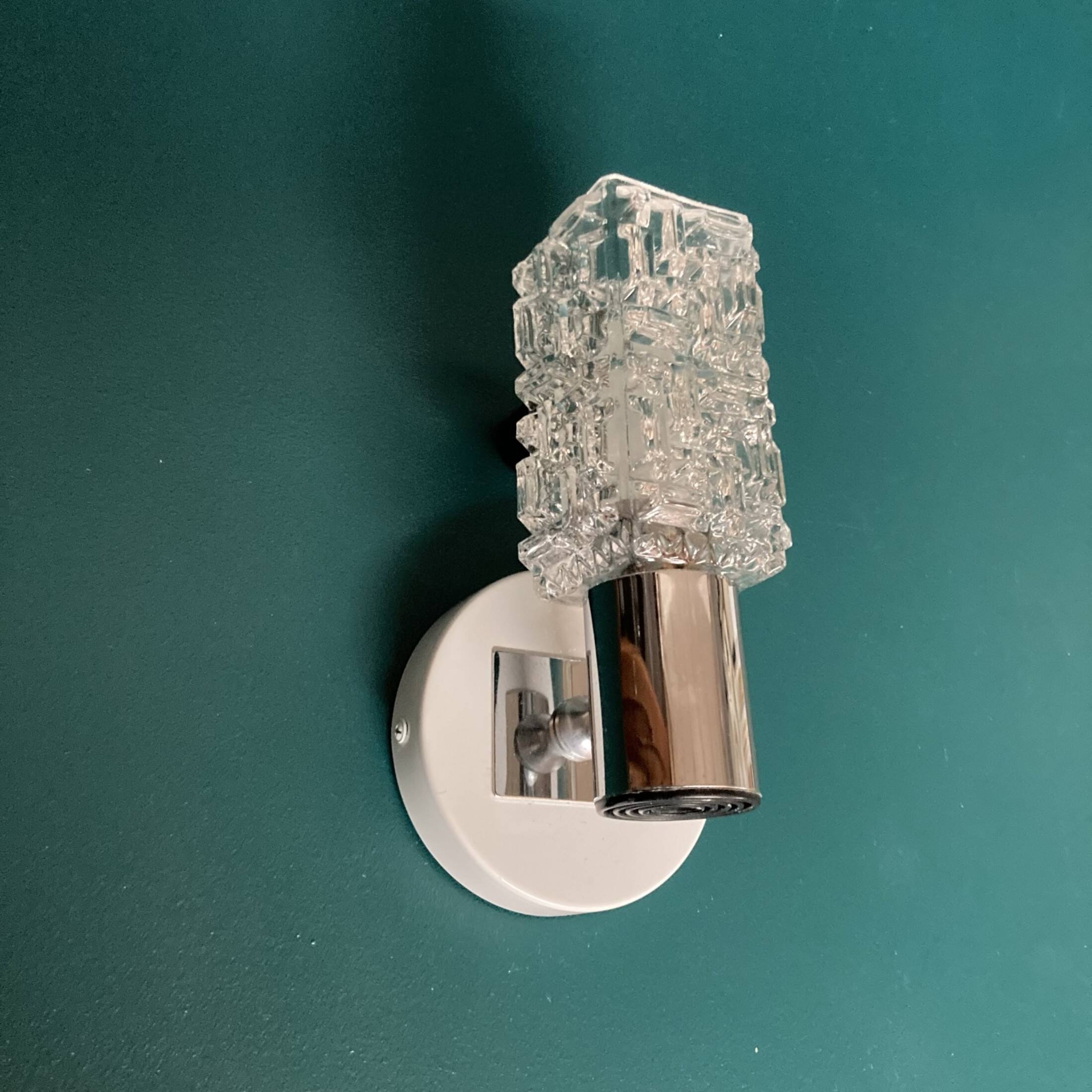 Pair of wall lights stainless steel glass minimalist 1970 seventies antique transparent luminaire