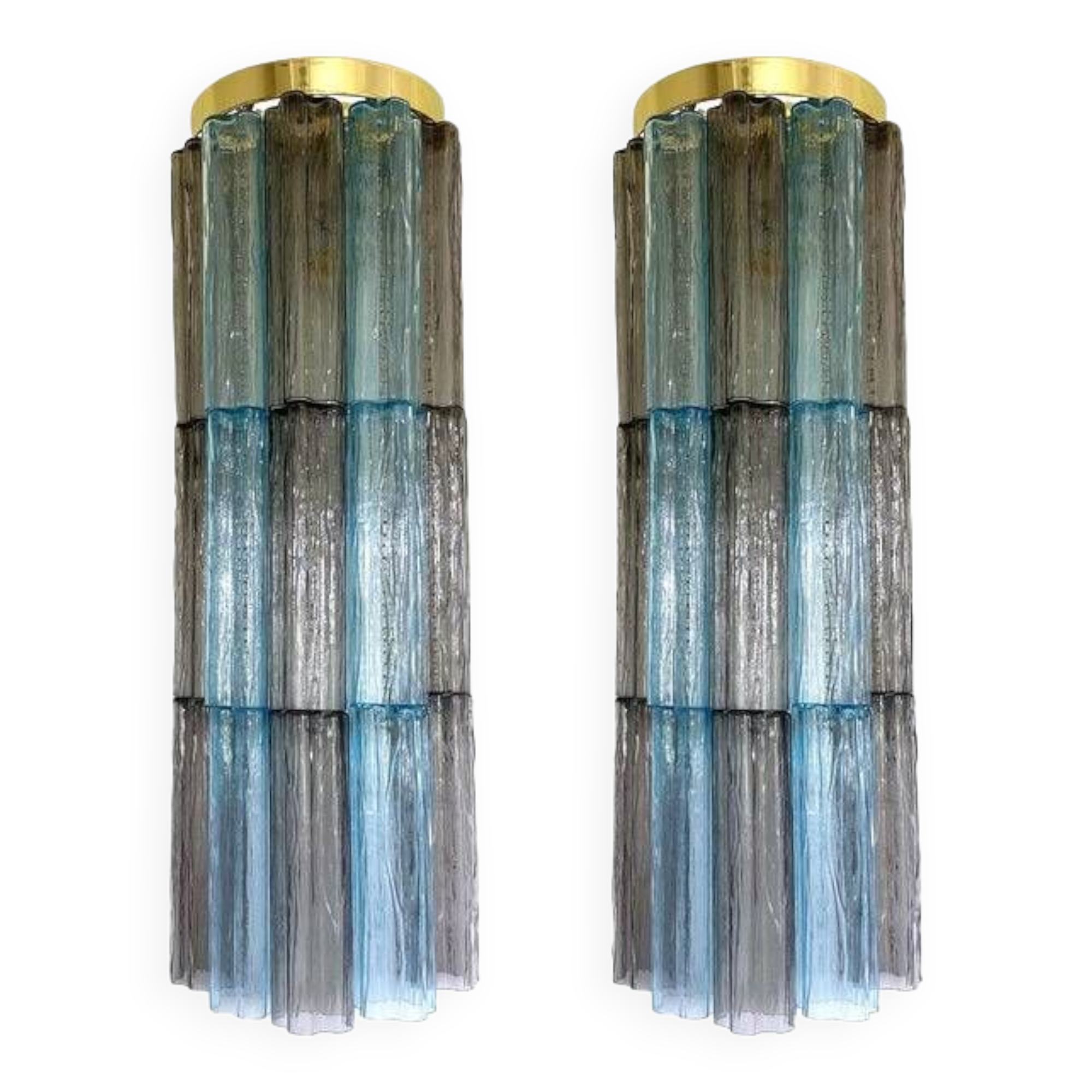 Set of 2 contemporary grey and light-blue "tronchi" murano glass wall sconce