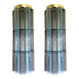 Ensemble de 2 appliques murale contemporaine en verre de murano gris et bleu clair « tronchi »