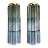Set of 2 contemporary grey and light-blue "tronchi" murano glass wall sconce