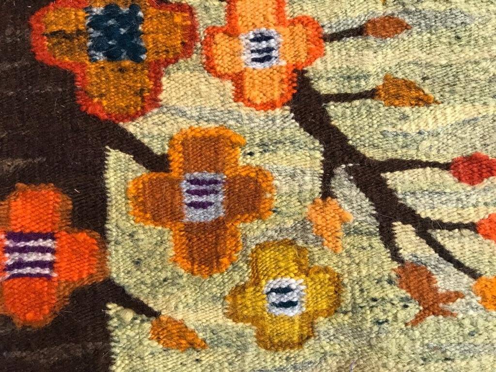 Polish kilim or wall rug with tree and blossoms motif from Cepelia, 1960s