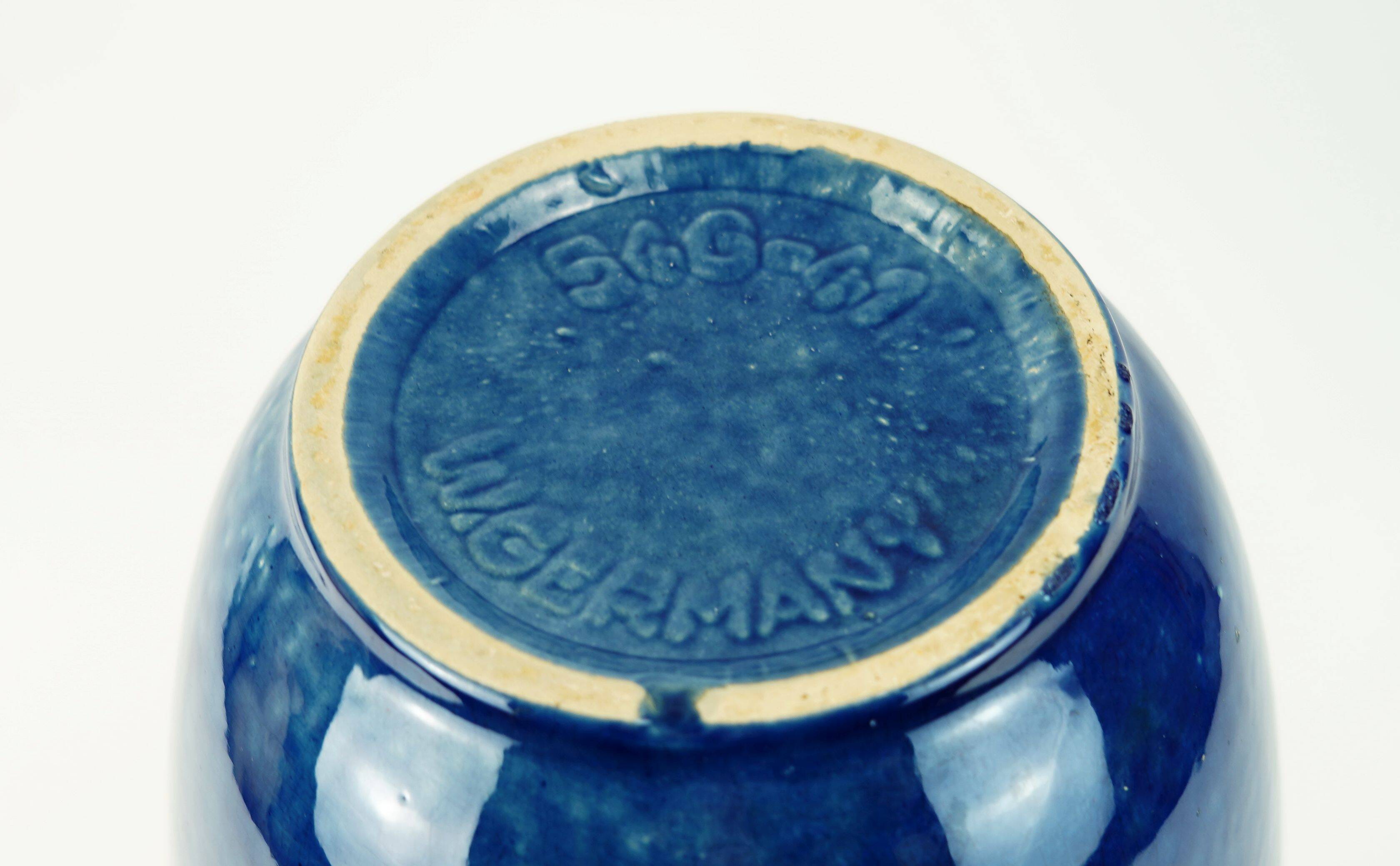 scheurich floor VASE blue with white swirl pattern fat lava model no.546-41