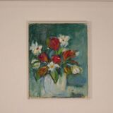 Oil on Swedish canvas "Vase and Flowers" by M. Hernek