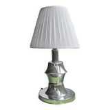 Mid Century Modern chromed table lamp with white pleated shade