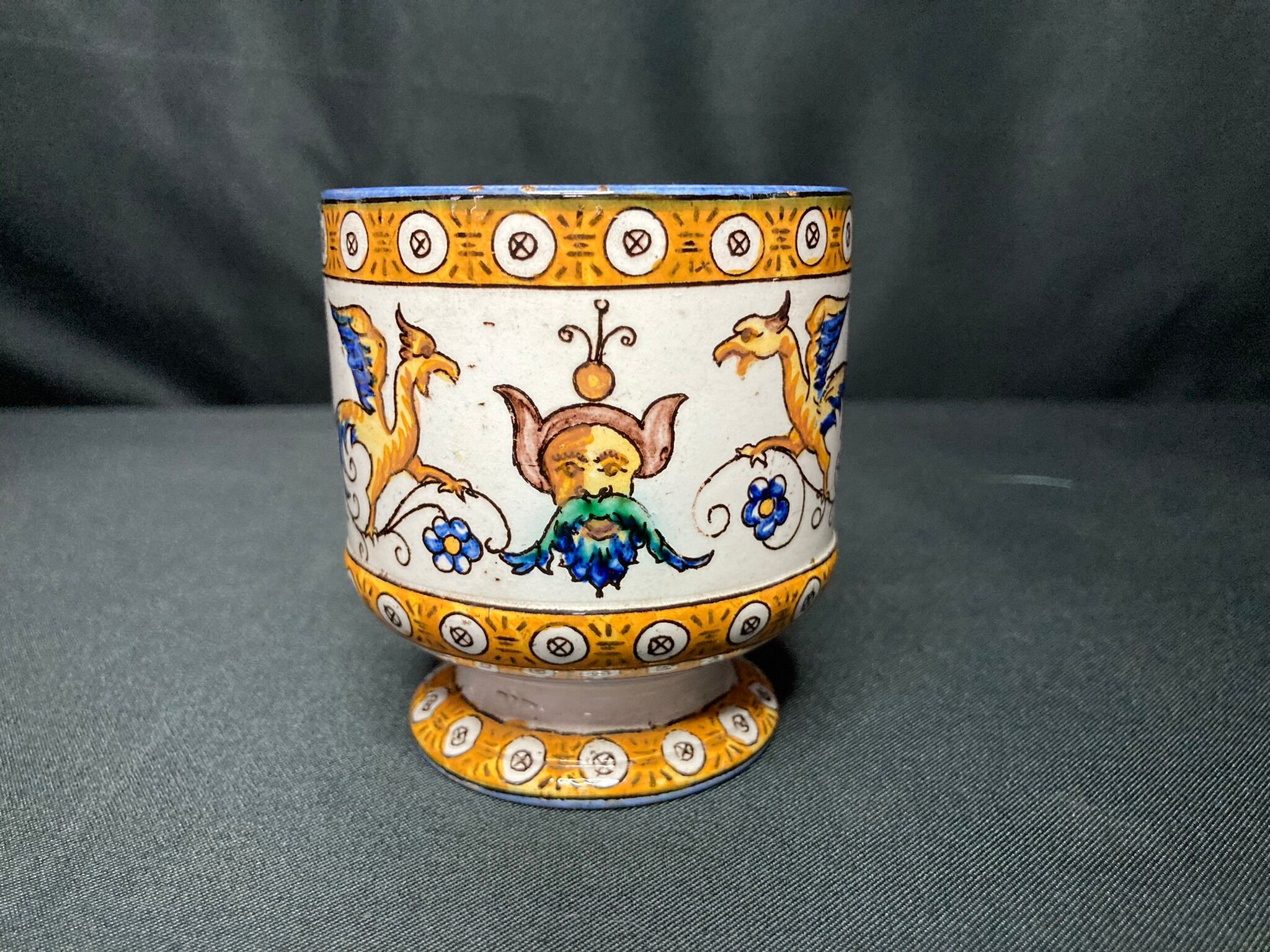 Gien, polychrome earthenware vase Renaissance XXth century