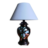 Japanese-style lamp in black ceramic & wood with organic 80's decor