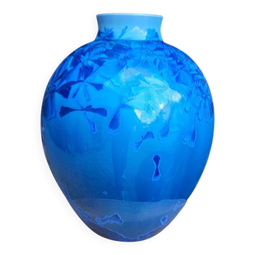 Glazed porcelain vase with blue crystallisations, Patrice Lusardi