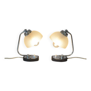 Pair Of Vintage 1970s Table Lamps, Mcm Chrome Bedside Lamps