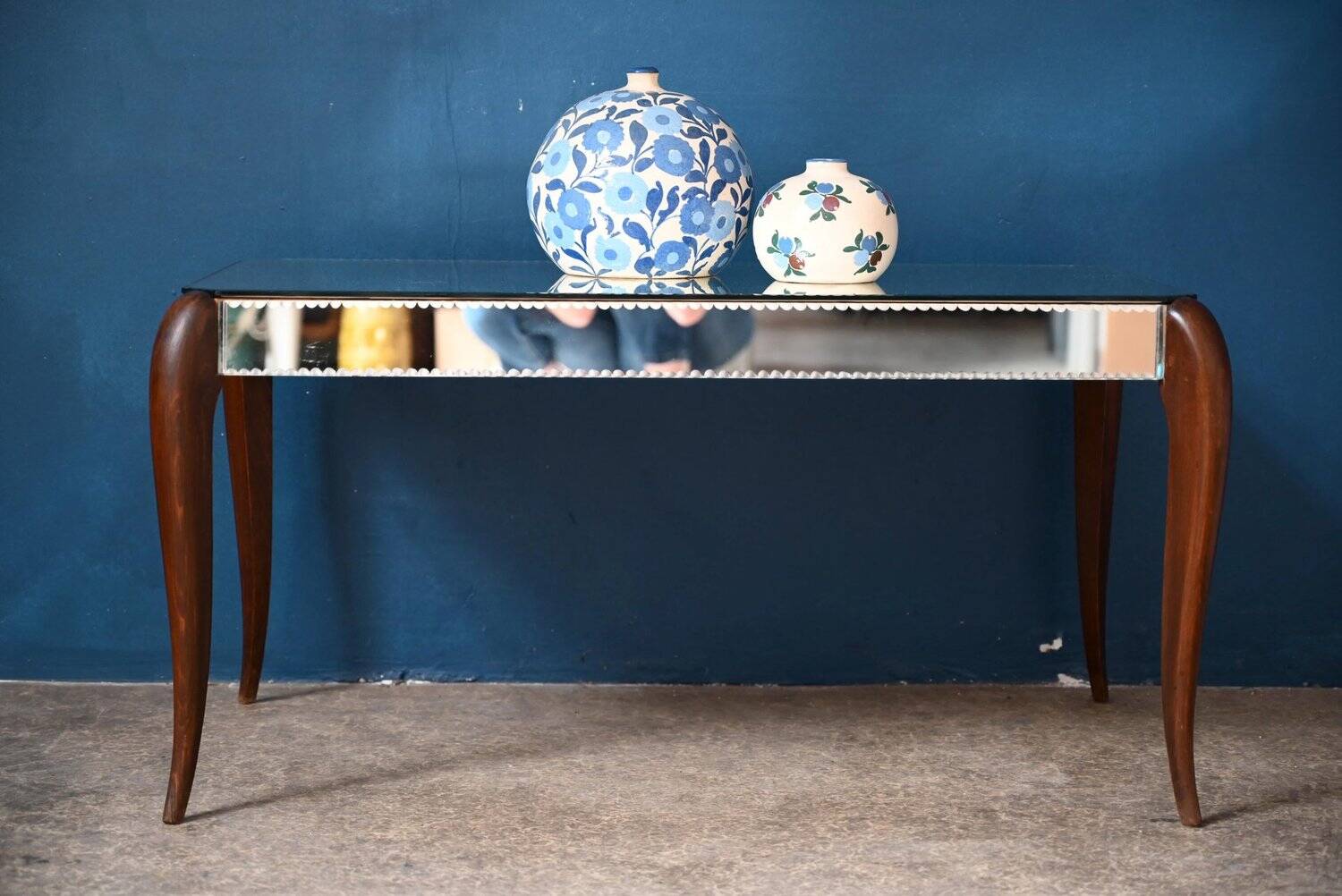 Art Deco coffee table with bevelled mirror from the 1940s, bohemian chic.