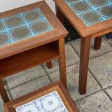 Trio of Danish Nest of Teakwood Table with Ceramic Tops