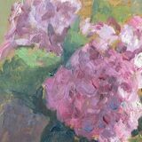 Old oil painting of hydrangeas