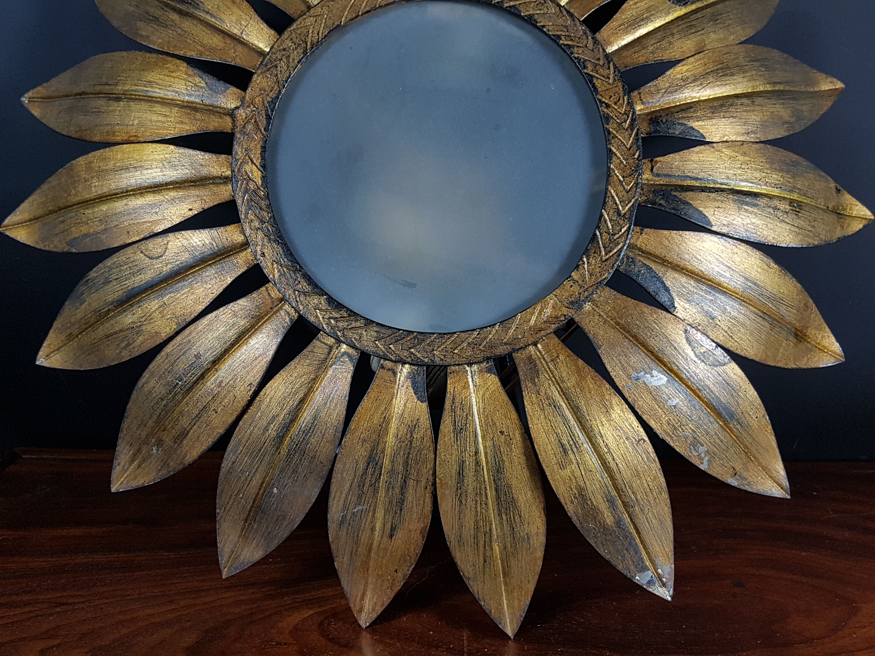 Old sunny gilded brass wall lamp 50