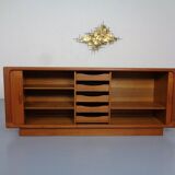 Large teak tambour sideboard from Dyrlund, Denmark, 1970s.