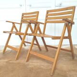 Pair folding chairs wooden