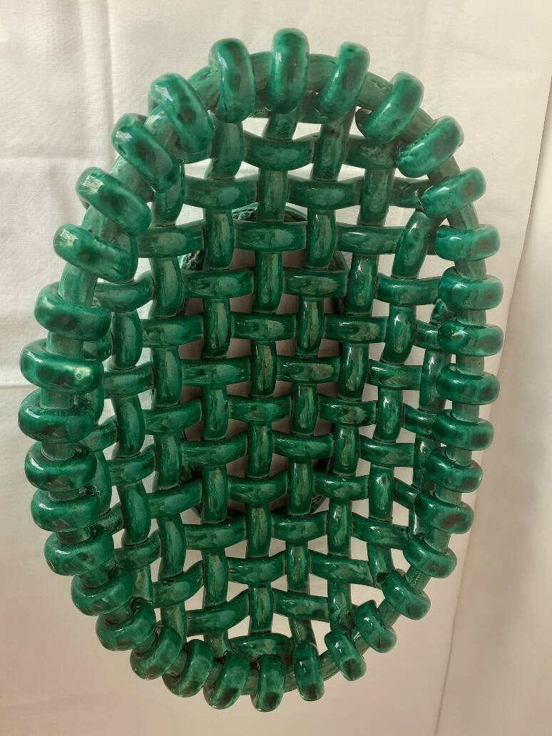 Braided ceramic fruit bowl signed Jérôme Massier Vallauris