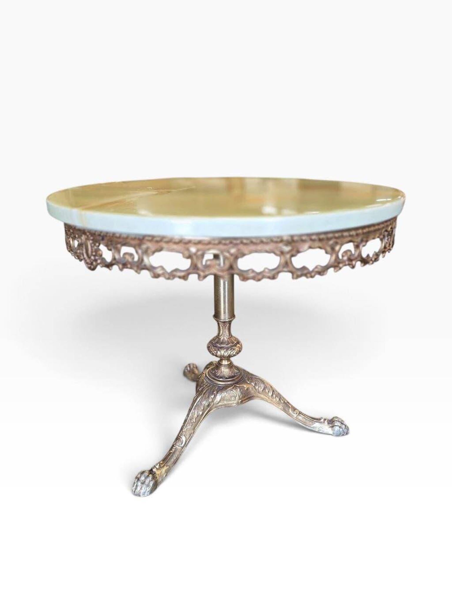 Table d'appoint/table basse vintage en laiton avec plateau en onyx