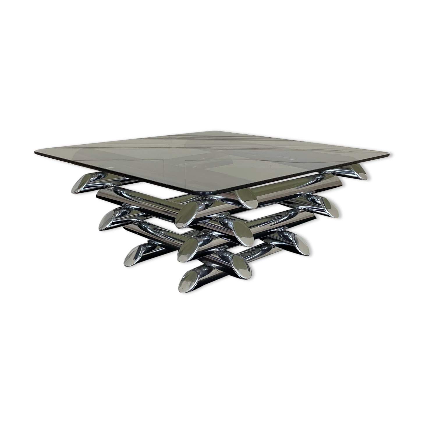 Tubular coffee table, glass and steel, Italy 1970