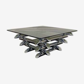 Tubular coffee table, glass and steel, Italy 1970