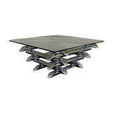 Tubular coffee table, glass and steel, Italy 1970