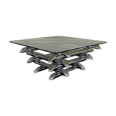 Table basse tubulaire, verre et acier, Italie 1970