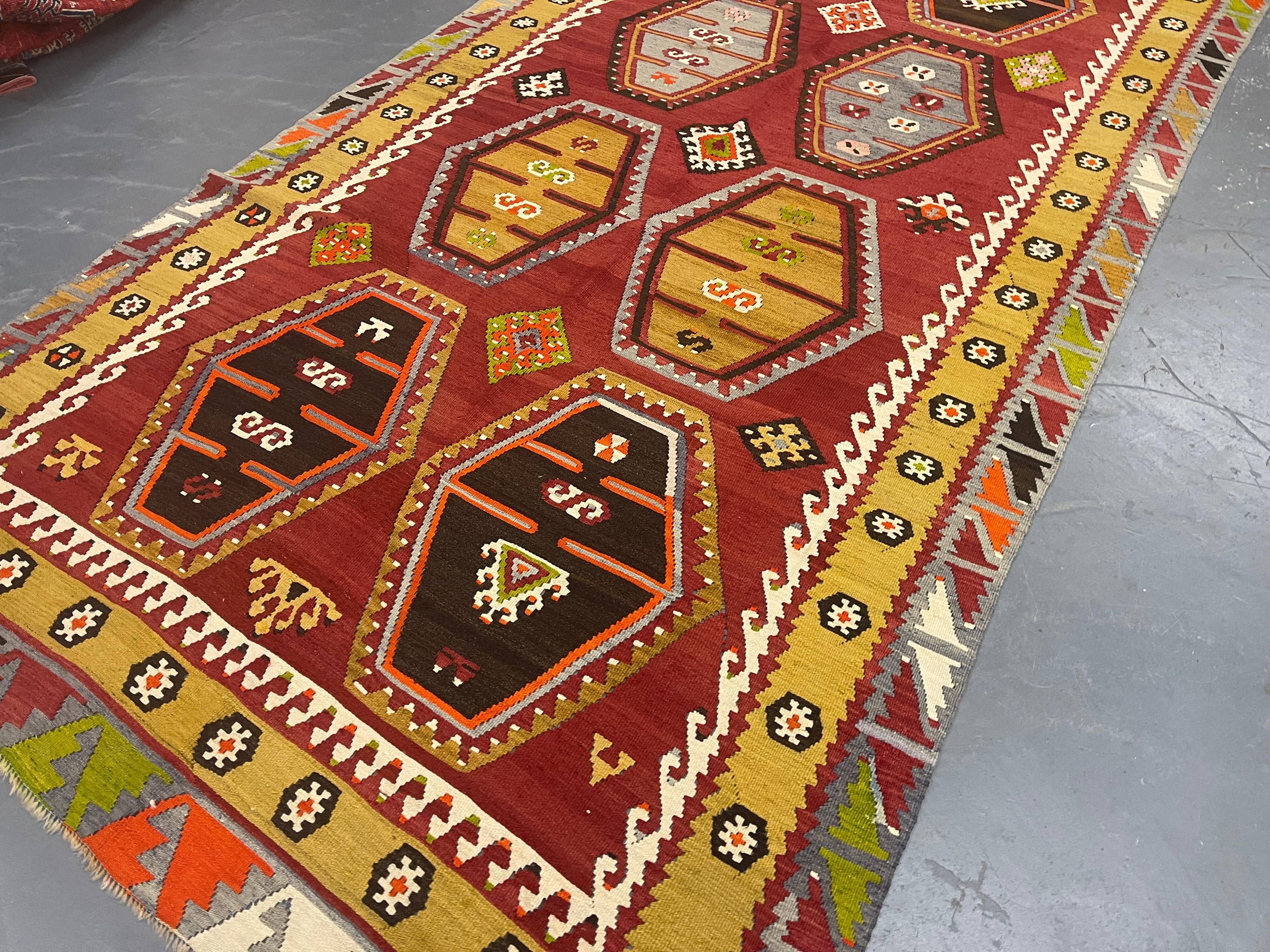 Antique Turkish Şarkışla Kilim Rug Anatolian Flatweave Rug Vintage Rust