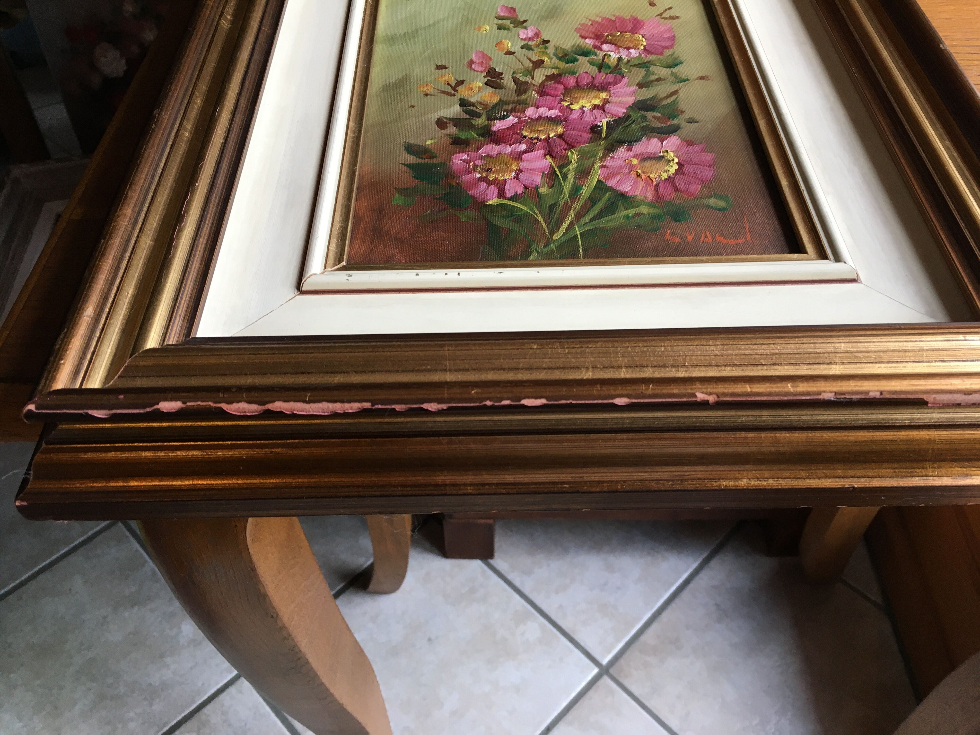 Signed flower bouquet painting
