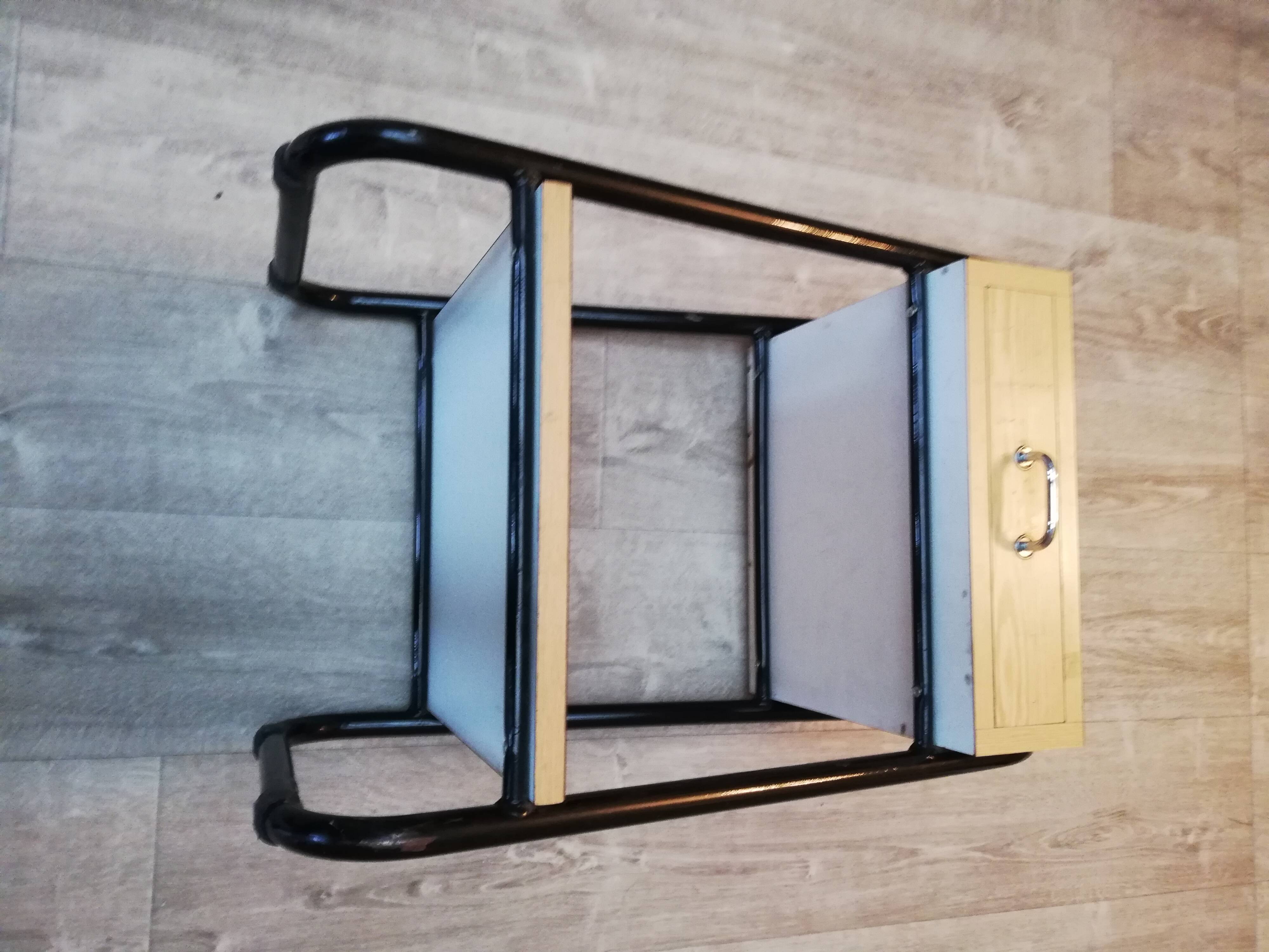 Steel and wood bedside table