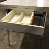 Gray strillee white formica table with 2 chairs 60s