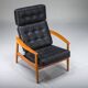 Armchair with Model FD 164 frame by Arne Vodder and Model 118 armrests by Grete Jalk in teak and black leather, Denmark, 1960s