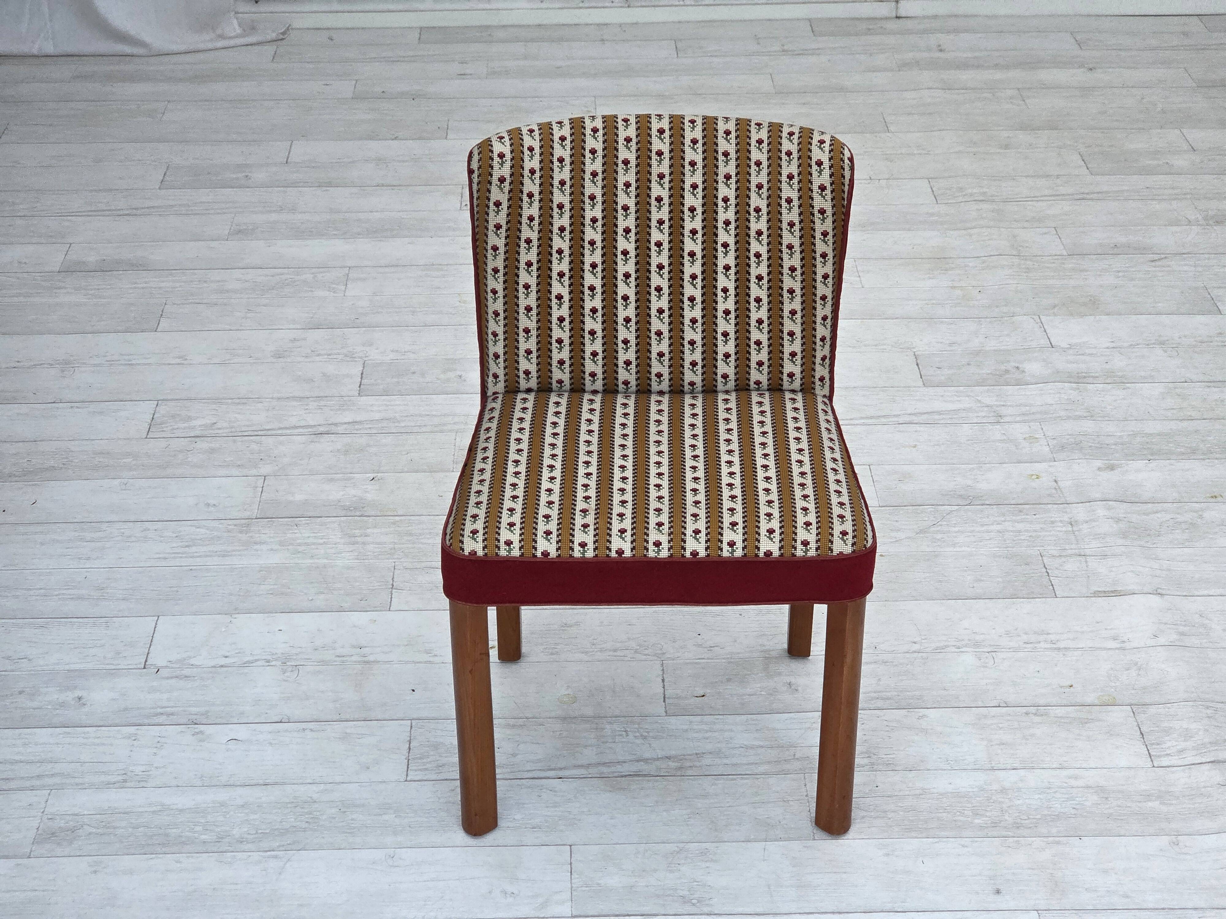 1960s, set of 2 Danish easy chairs, traditional Danish woven wool fabric.