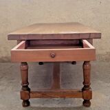 Large Louis XIII style farm table in solid cherry with light patina