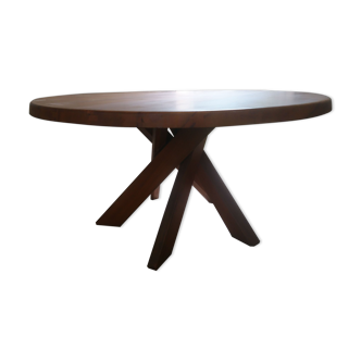 Table ronde 10 couverts en orme massif du designer Pierre Chapo