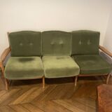 70's velvet and wood sofa
