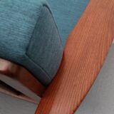 1960s armchair in teak, cushions petrol