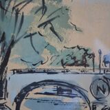 Paris the quai des orfèvres and the pont saint michel painting framed under glass