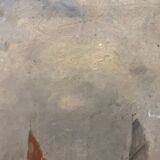 Peinture à l'huile vintage du XIXe siècle représentant un voilier en mer