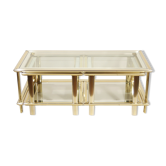 Table basse incluant gigognes en acier chromé, laiton doré & verre miroir, 1970s