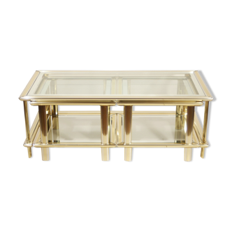 Coffee table including chrome steel, gilded brass - mirror glass, 1970s