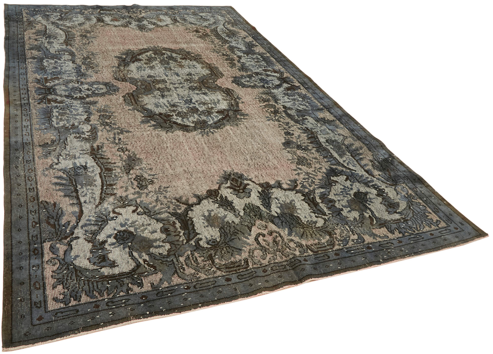 Handwoven overdyed oriental grey carpet 1970s, 210 x 326 cm