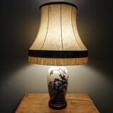 Ceramic lamp with Asian decoration with matching lampshade.