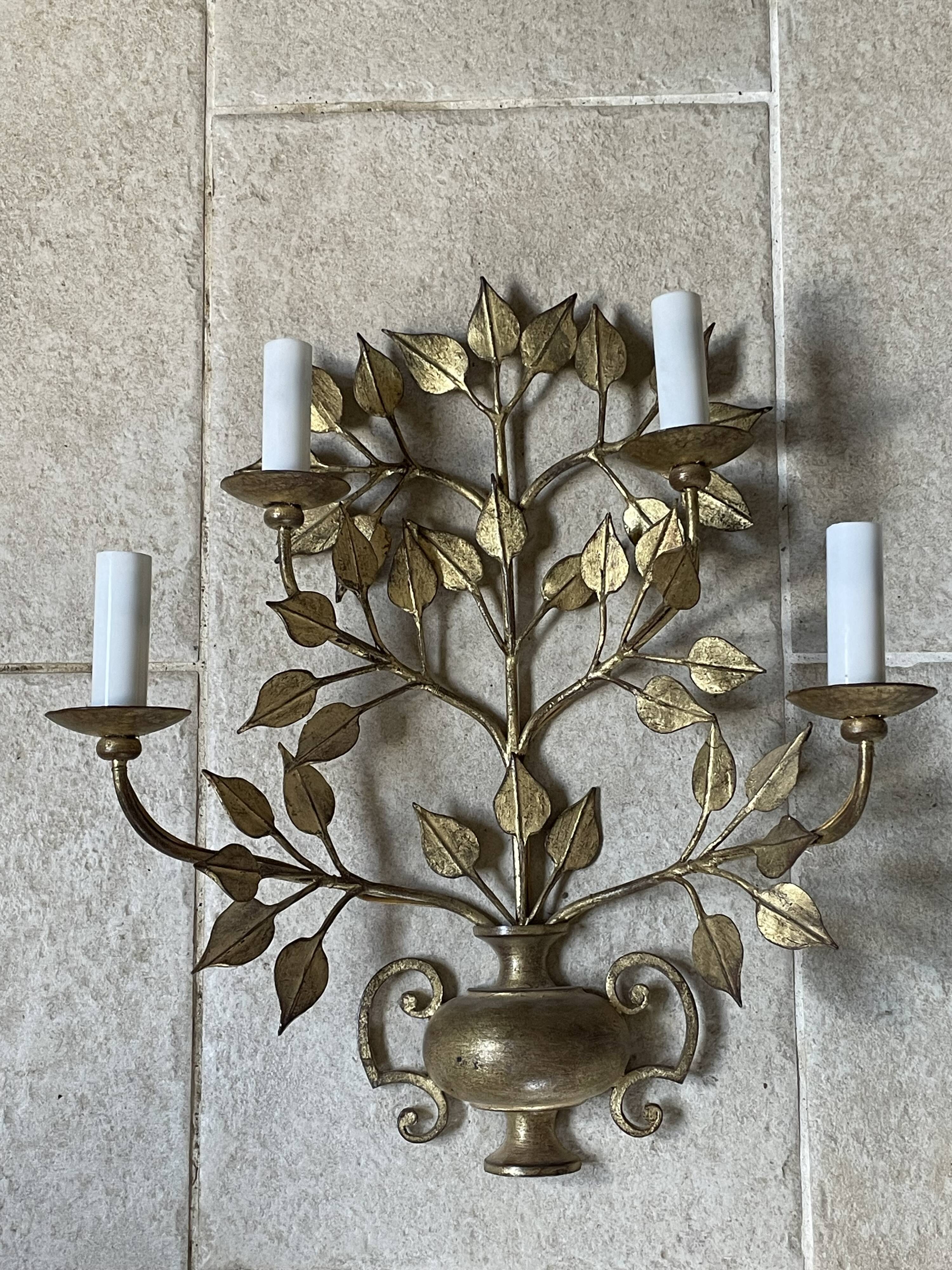 Pair of golden foliage wall lights circa 1960