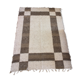 Tapis artisanal réversible - tissé main - 170 x 240 cm - beige foncé et blanc