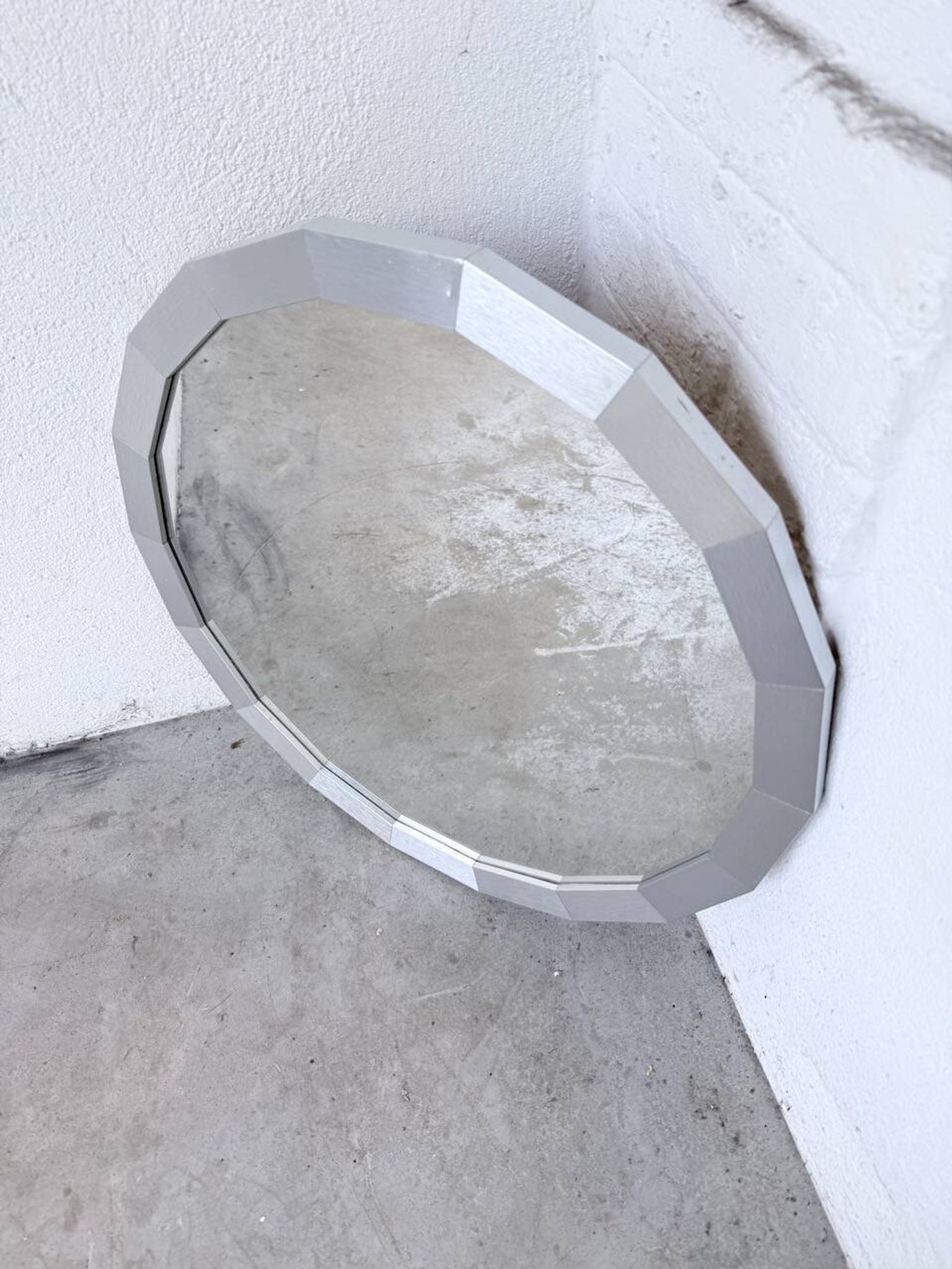 Miroir hexagonal métal brossé 1970