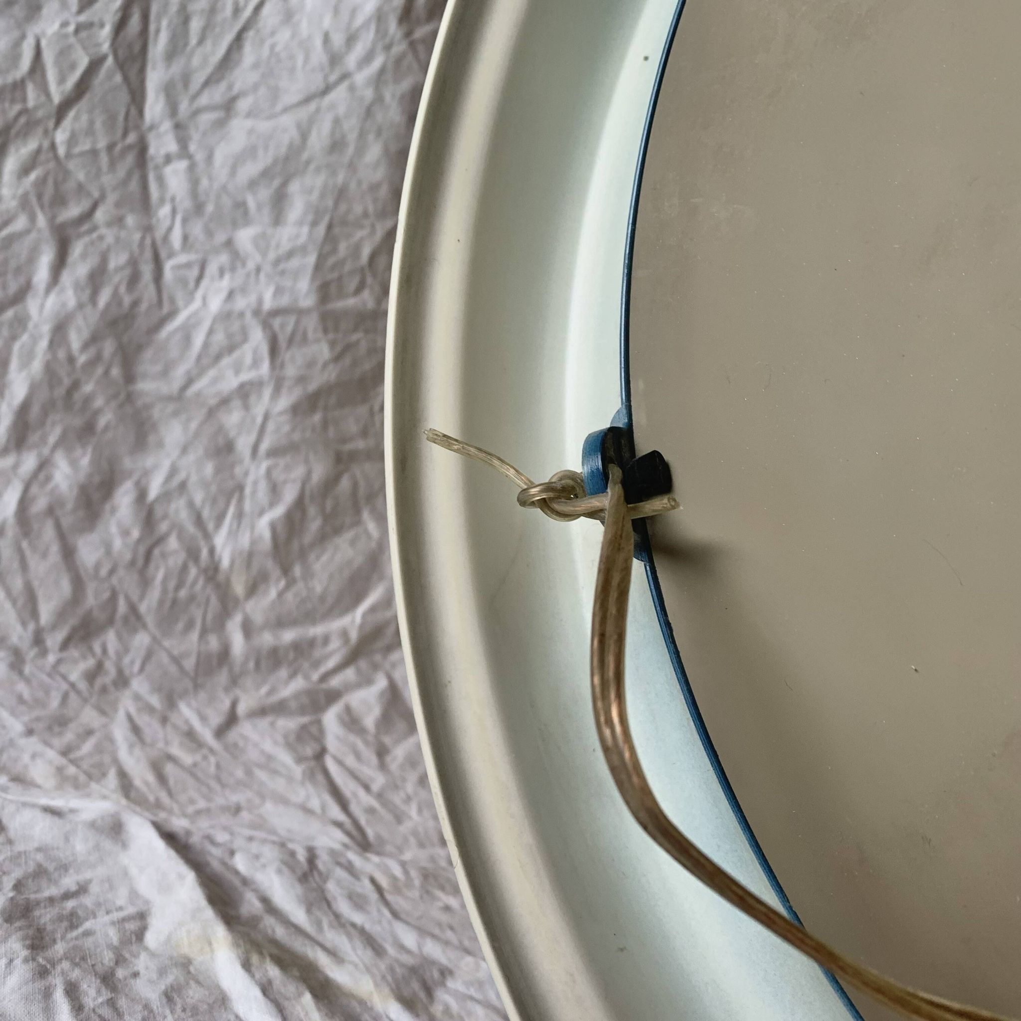 Vintage round wall mirror in blue painted plastic - diameter: 52 cm