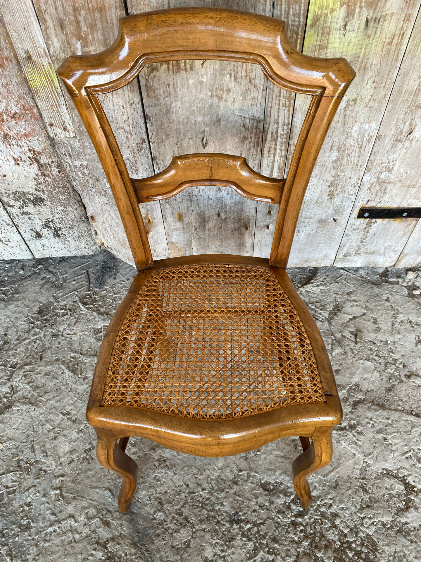 Antique Chair Louis XV Style Wood & Caned Seat Vintage #E030
