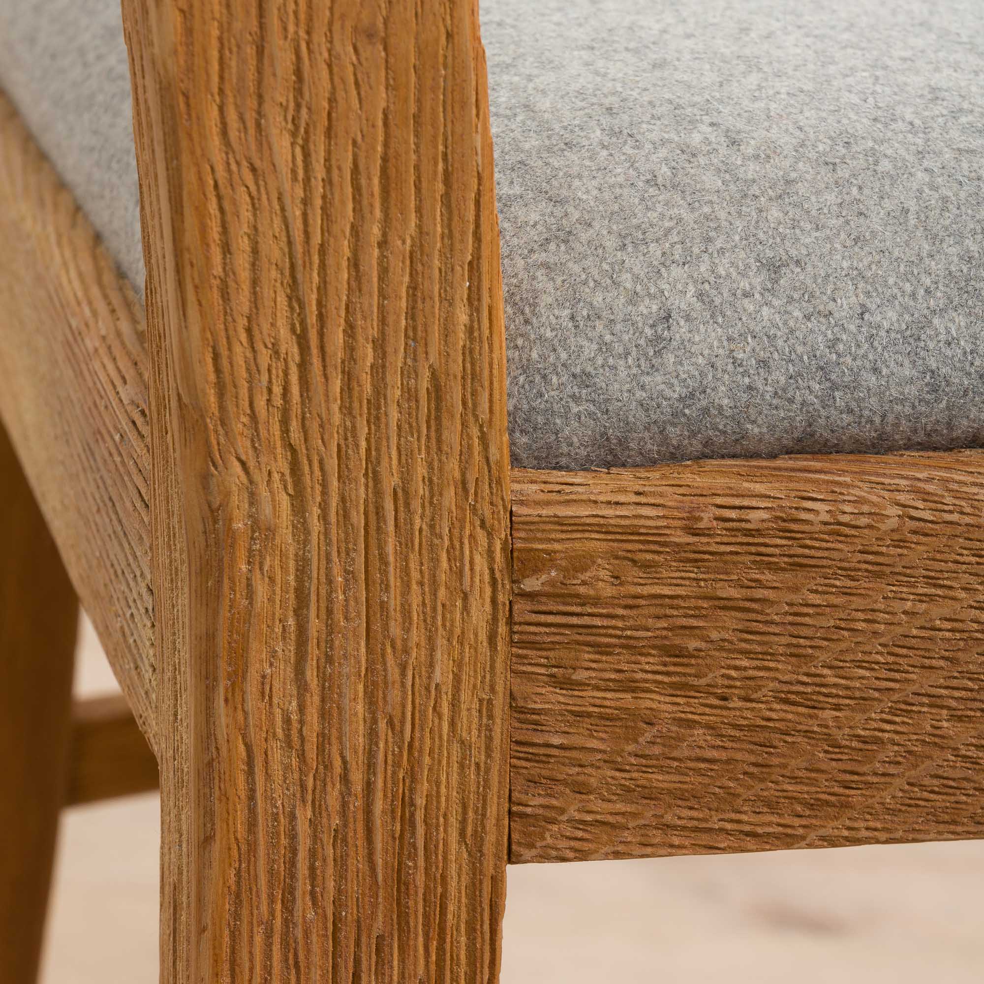 Set Of 6 Mid Century oak dining chairs by Fritz Hansen, natural wool upholstery, 1950s