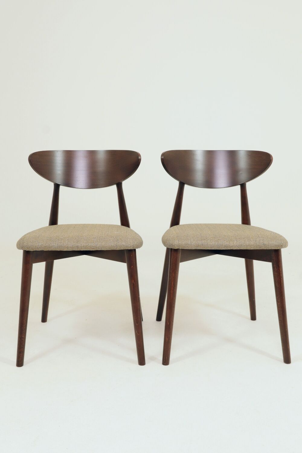 Set of 4 Modern Beech Wood Dining Chair, Herringbone yellow fabric