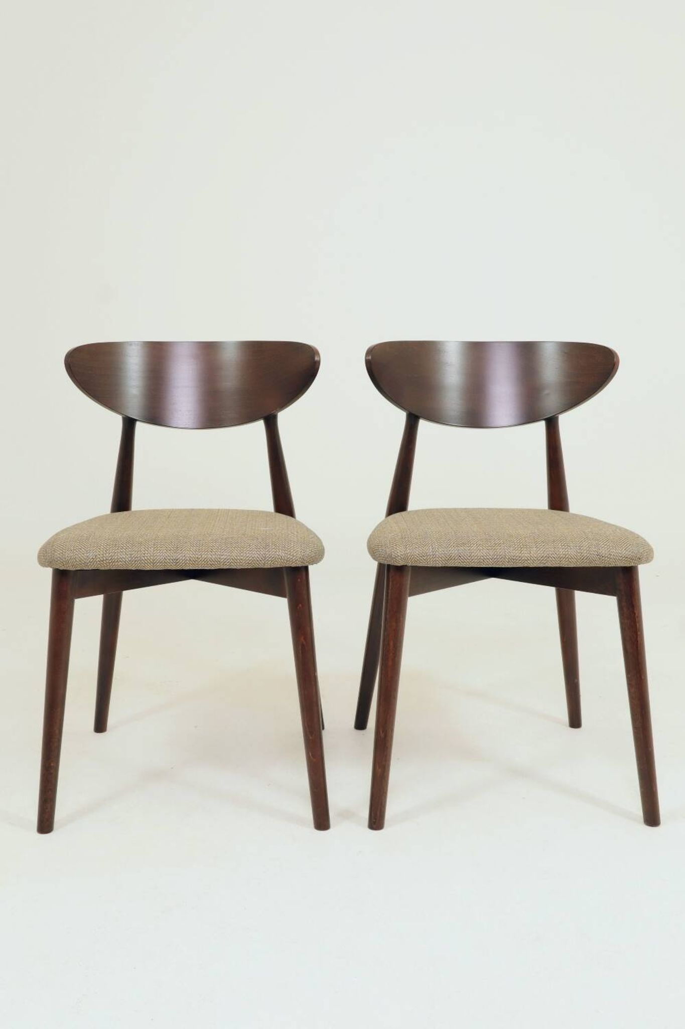 Set of 4 Modern Beech Wood Dining Chair, Herringbone yellow fabric